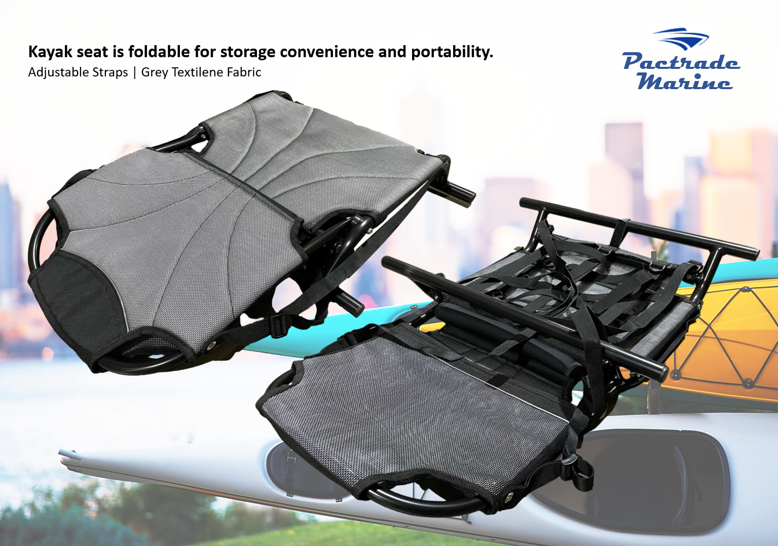Pactrade Marine Foldable Lightweight Kayak Seat, (black straps, gray textilene)