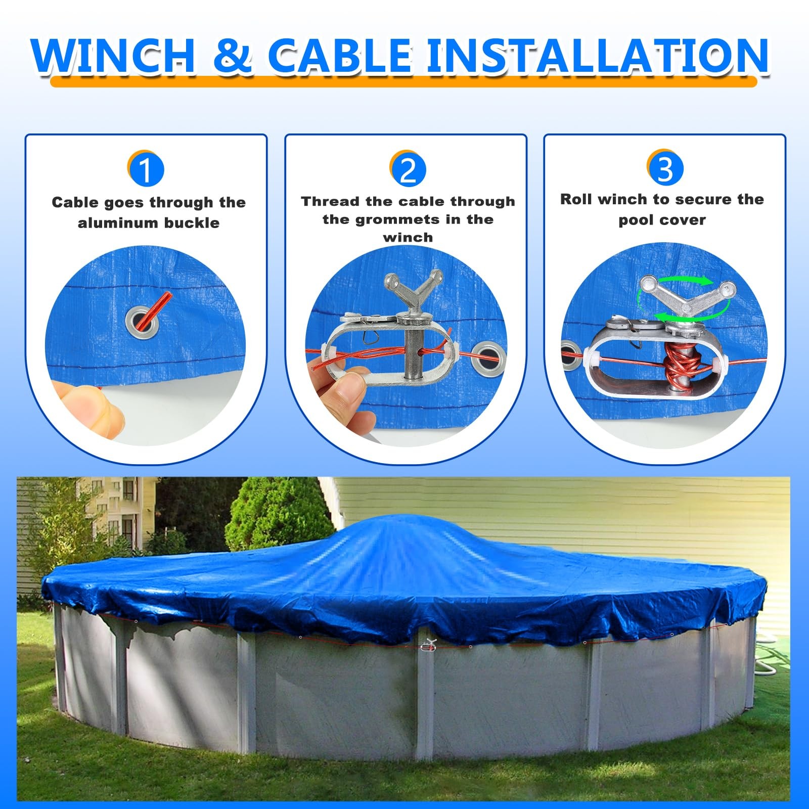 Winter Pool Cover 15 Ft Round Above Ground Kits with 3.6′ Pool Pillows for Ab…