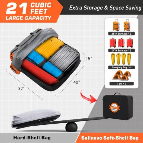 Rooftop Cargo Carrier Bag 1000D PVC Waterproof Vehicle Soft-Shell 21 Cubic