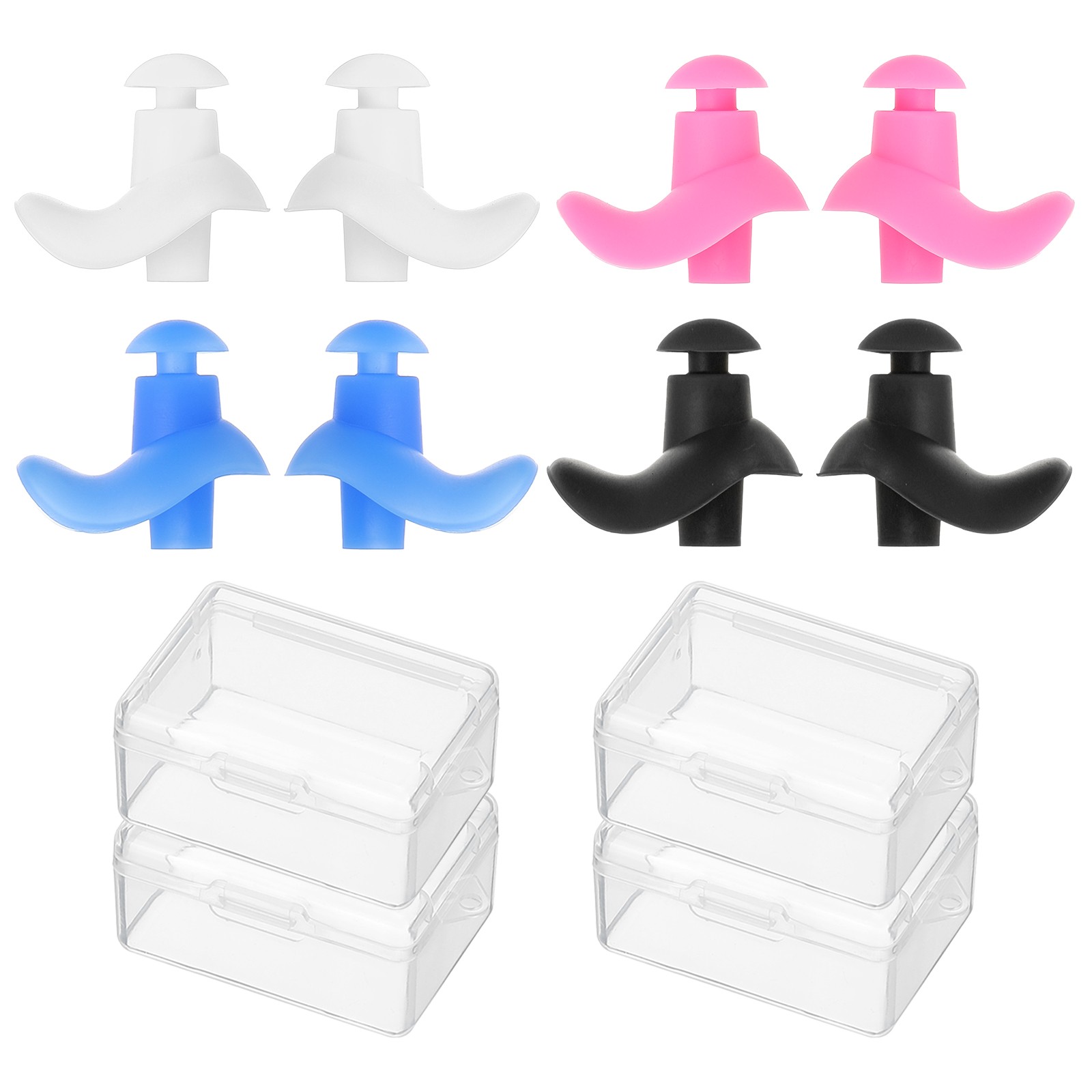 Ear Plugs for Swimming,4 Pairs Waterproof Earplugs Black, Blue, Pink, White