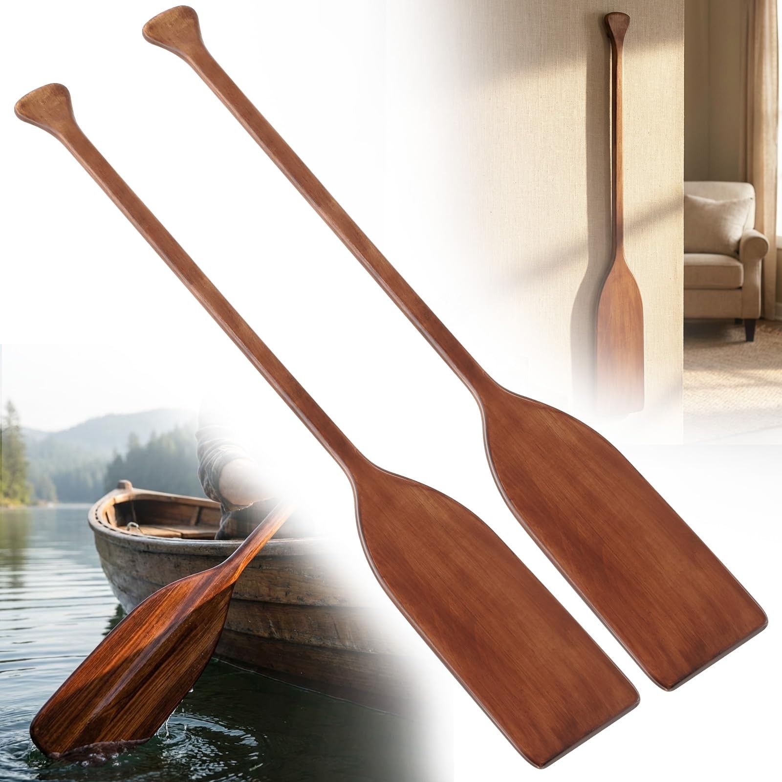 Silipull 2 Pcs 2.5-4Ft Wooden Canoe Oar Paddle 30-48 Solid Pine Paddle Canoe