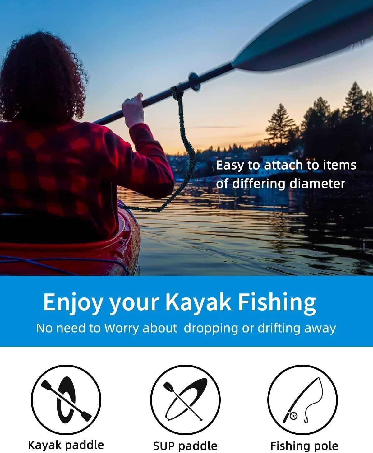 Kayak Paddle Leash Accessories For Kayaking Fishing Paddle Board | 4-7ft