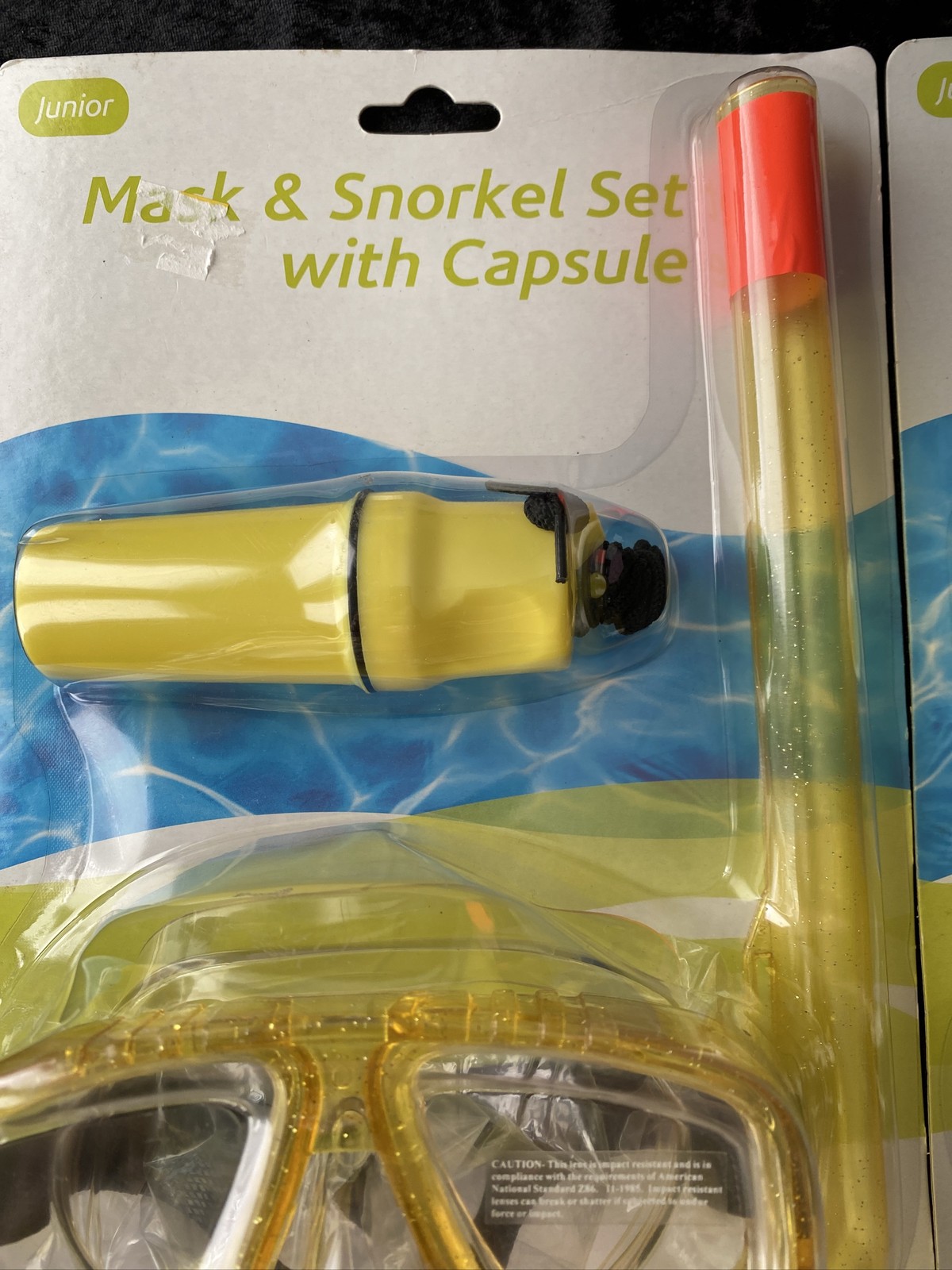 Pair Clearwater Junior Mask 5.5”w Snorkel 13.5” Set Capsule Yellow Kids Swimming