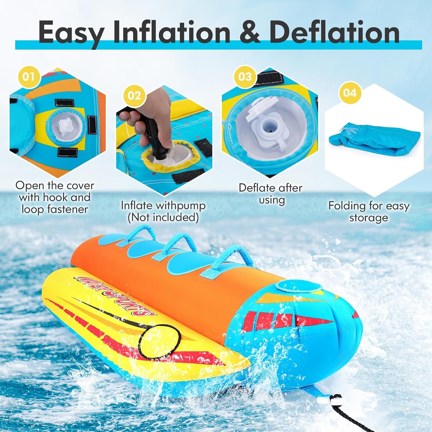 Inflatable Banana Boat Towable Tubes for Boating 3 Person Water Fun Toy