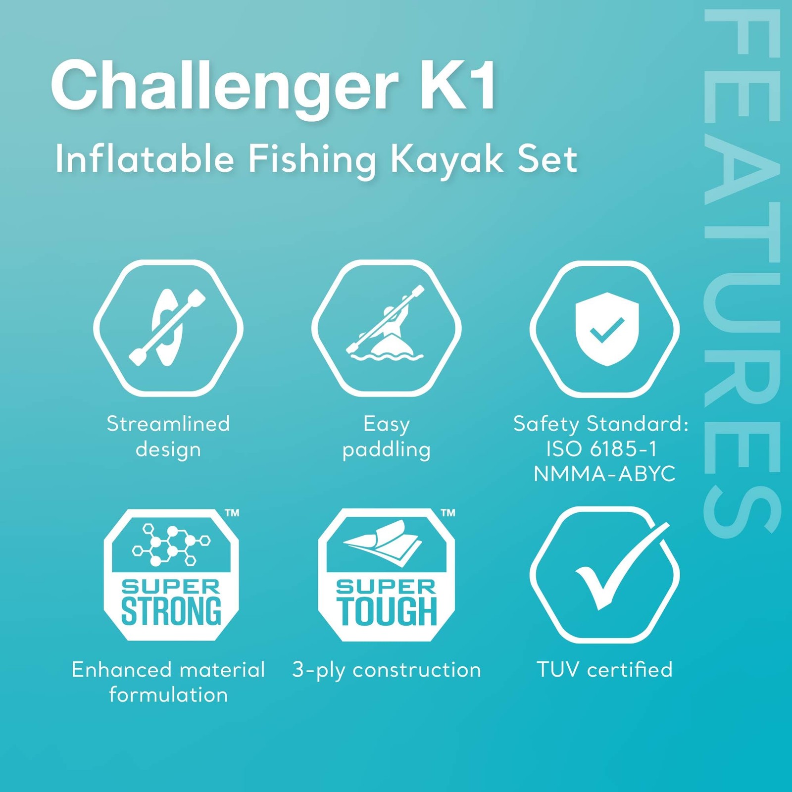 INTEX 68305EP Challenger K1 Inflatable Kayak Set Includes Deluxe 86in Kayak P…
