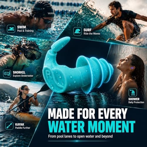 Waterproof Swim Earplugs – 4 Pairs 1 pair (Pack of 4) Blue/Black/Gray/Turquoise