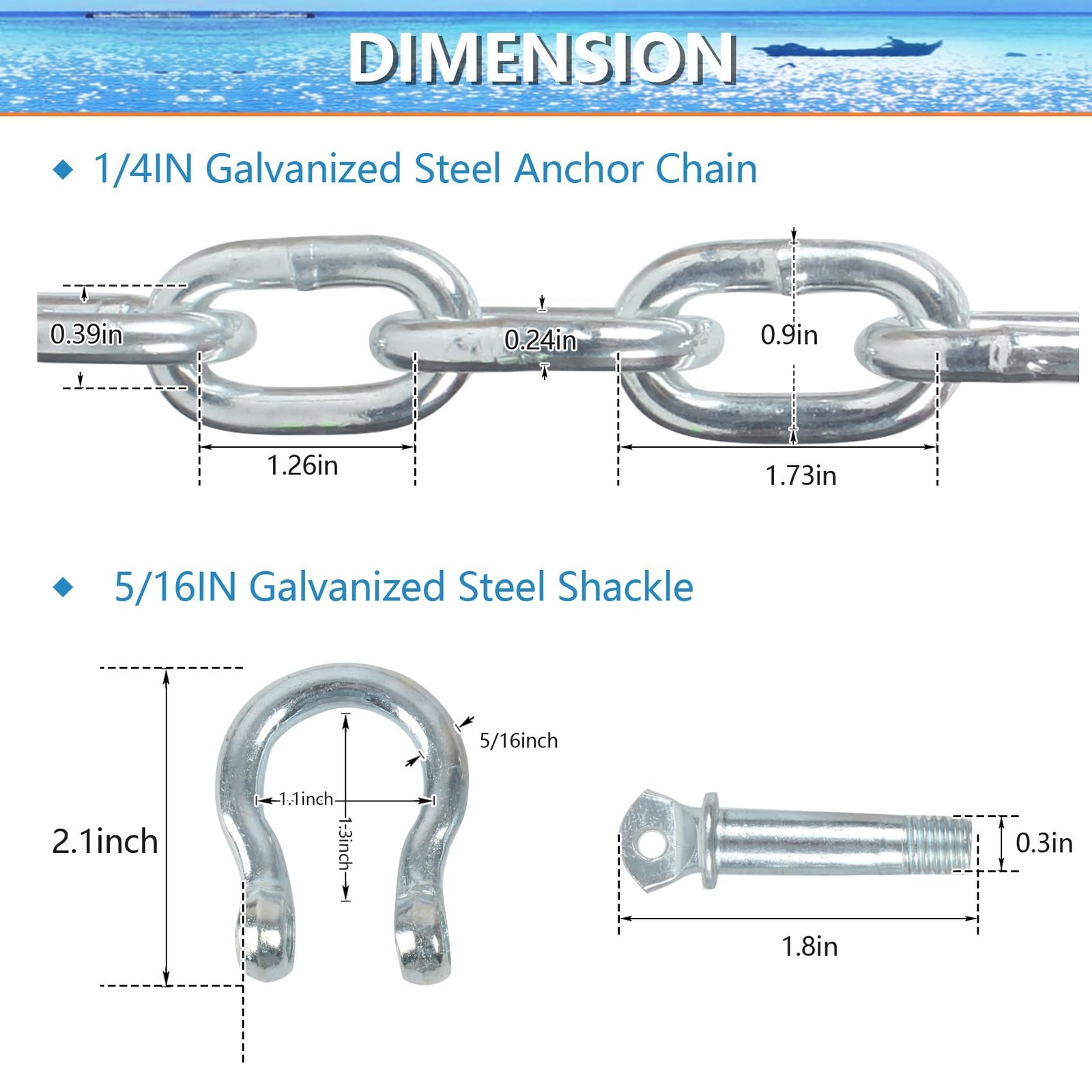 Anchor Chain, Galvanized Anchor Chain,1/4in x4ft Anchor Chain for Boat,Boat A…