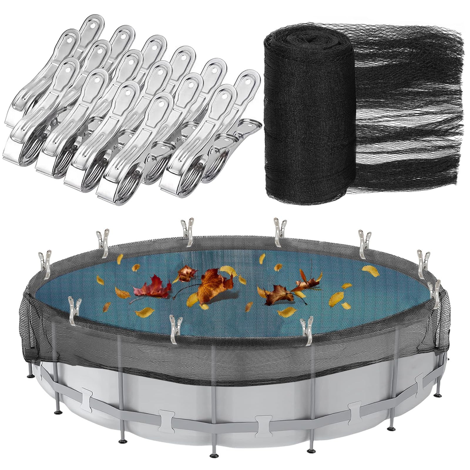 24ft Round Pool Leaf Net Cover with Metal Clips – Winter Safety Mesh Solution