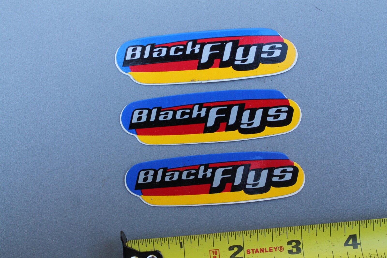 BLACK FLYS Sunglasses Red Yellow Blue Grey BF2 Vintage Surfing STICKER -Lot of 3