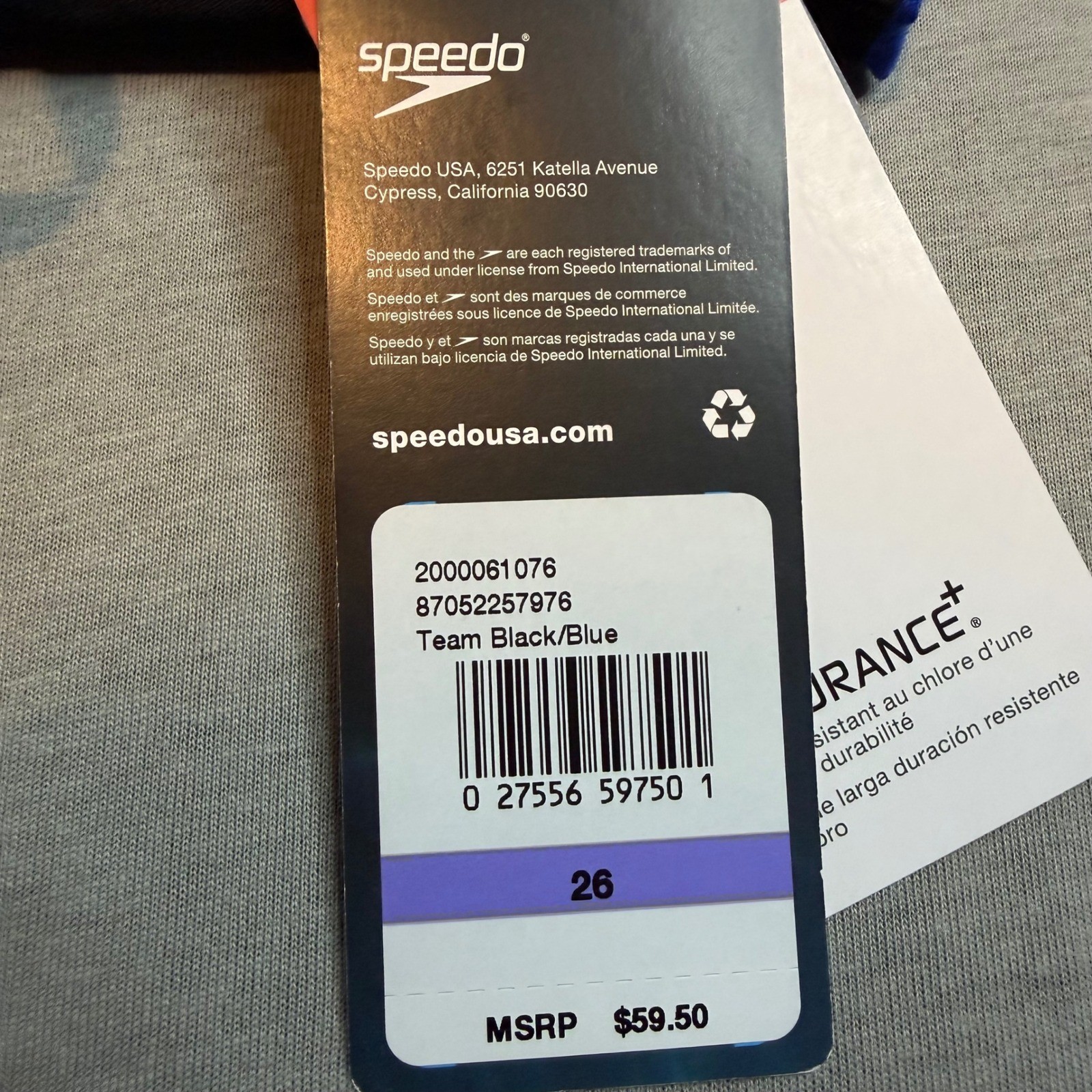 Speedo Endurance+ Jammer Swimsuit Mens 26 Black Blue 87052257976 NWT