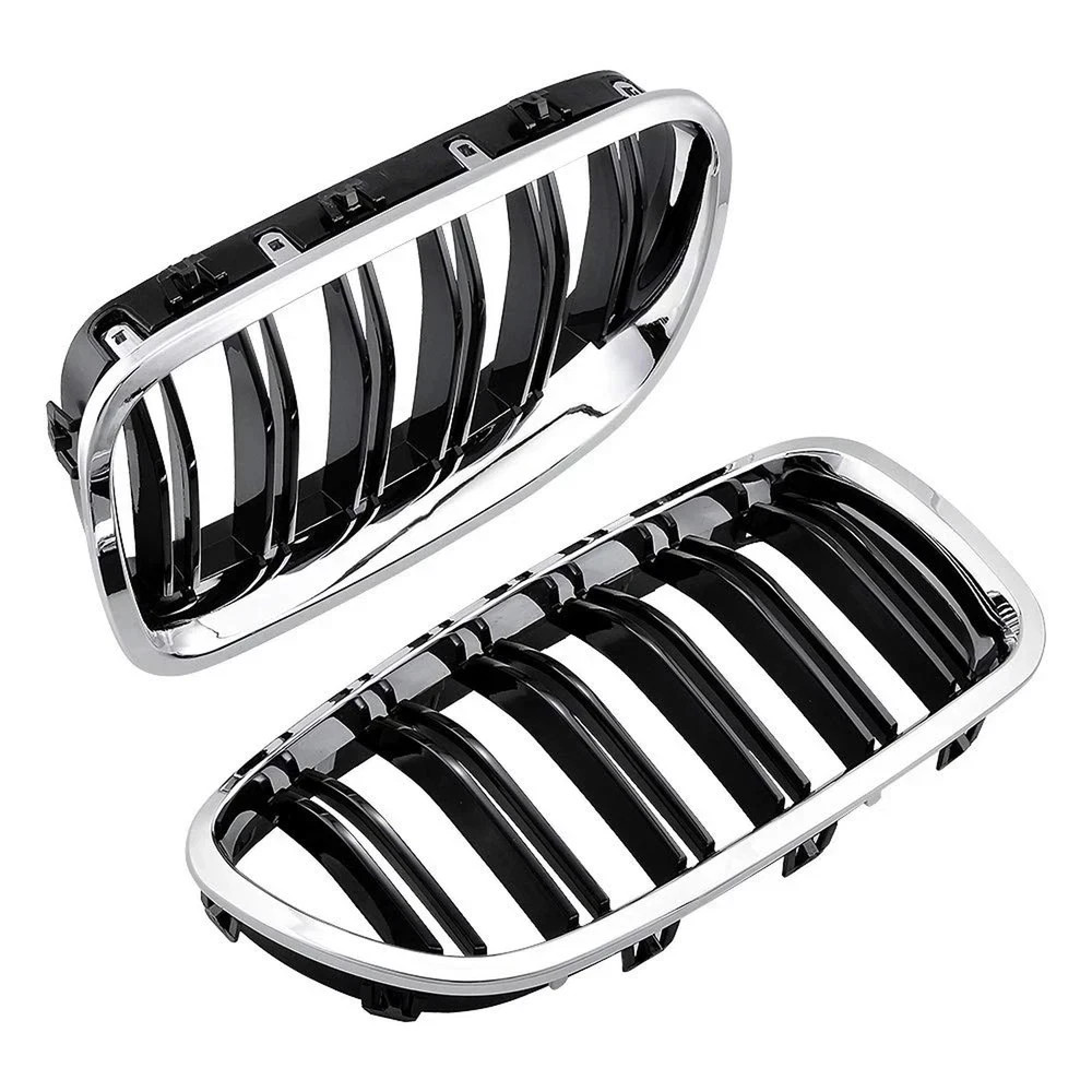 Chrome Trim Glossy Black Dual Slats Front Kidney Grille Grill Compatible with…