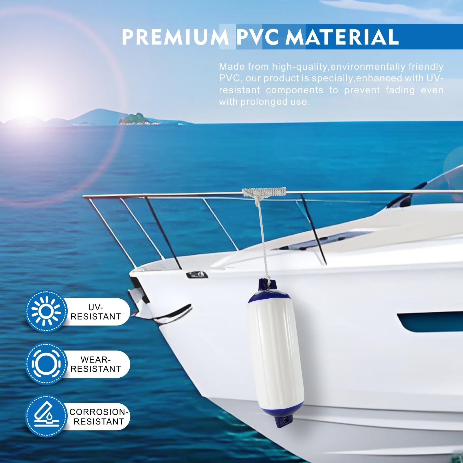 2-Pack Heavy Duty Boat Fenders with Ropes – Saltwater Resistant Rubber Mar