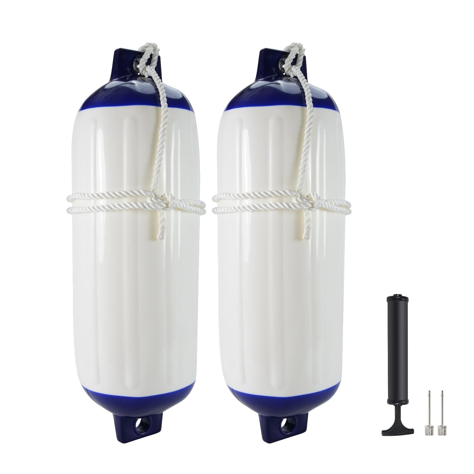 2-Pack Heavy Duty Boat Fenders with Ropes – Saltwater Resistant Rubber Mar