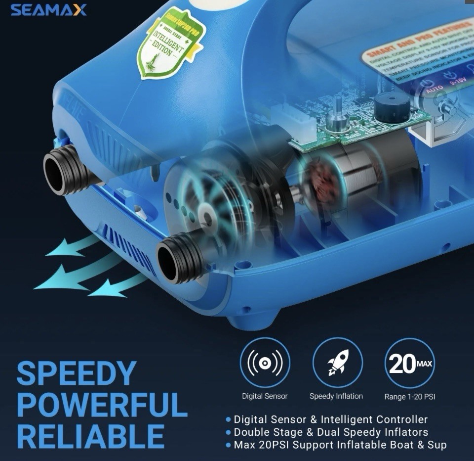 Seamax SUP20D PRO 12V Intelligent Air Pump Max 20PSI Boats &Paddle Boards
