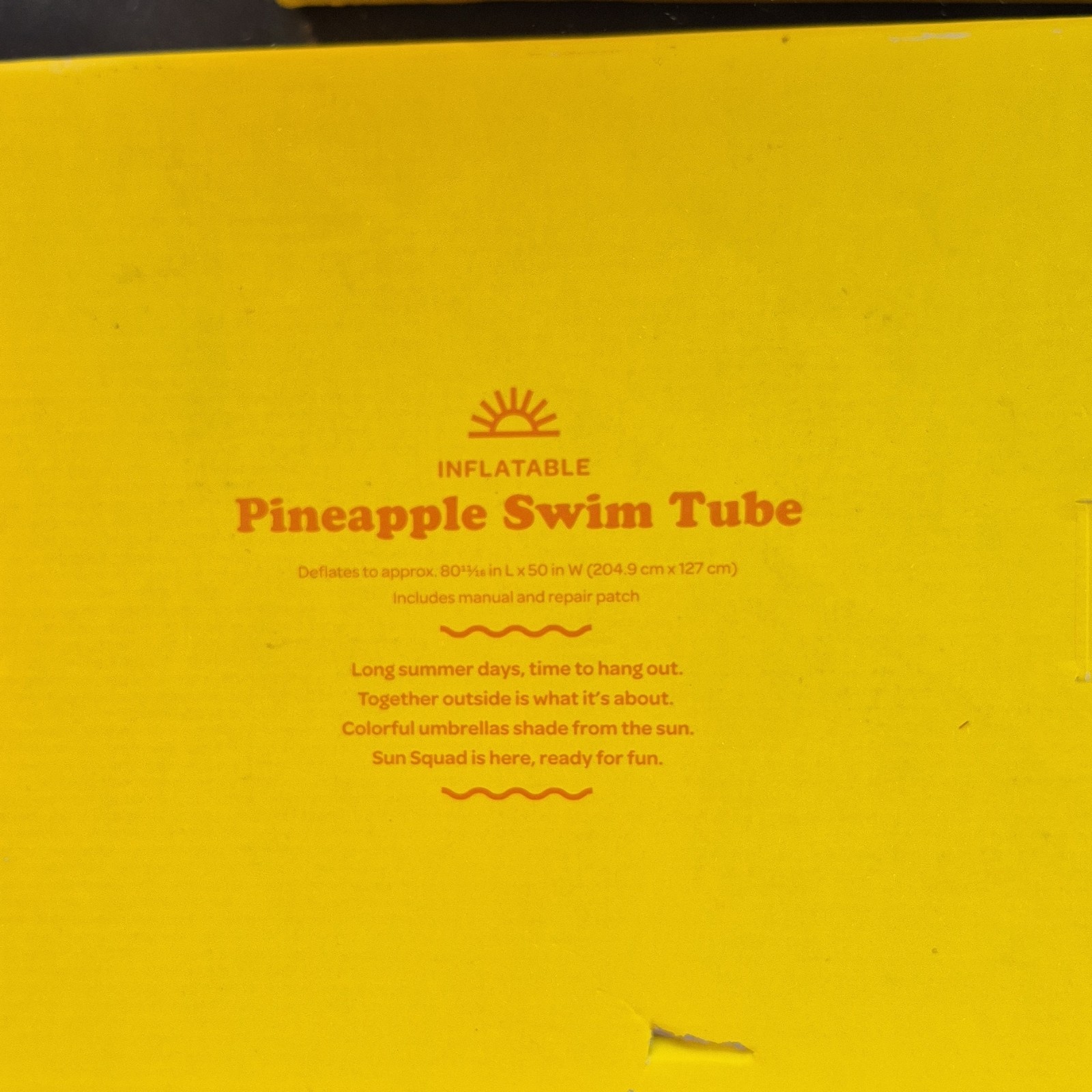 Sun Squad Pineapple Swim Tube Inflatable 6 ft Long F307084-09/22