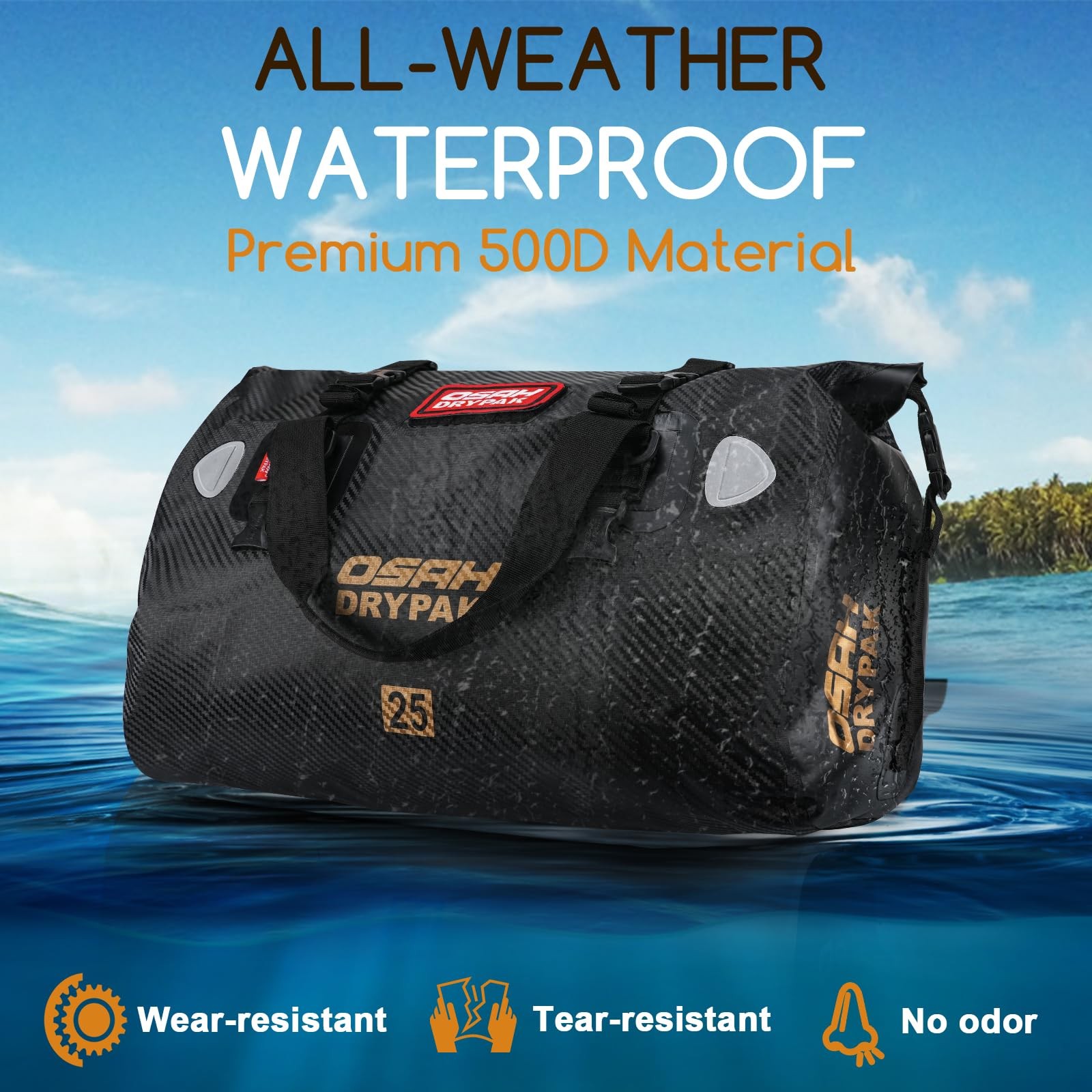 Waterproof Duffel Bag – Motorcycle Dry Tail with 25L, Carbon Fibre
