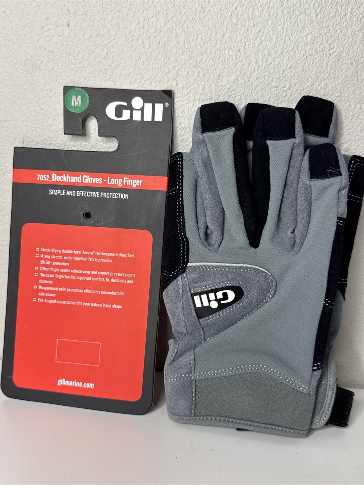 New Gill Size Medium Deckhand Sailing Gloves Long Finger Black Gray #7052