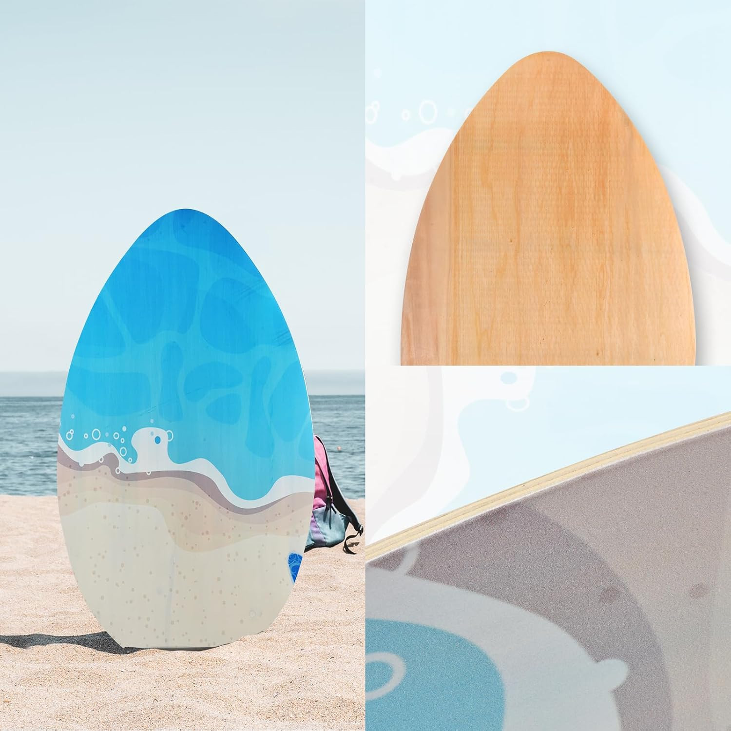 35 Inch Skimboard with High Gloss Coat Wood Skim Board for Beginners,Kids, Teena