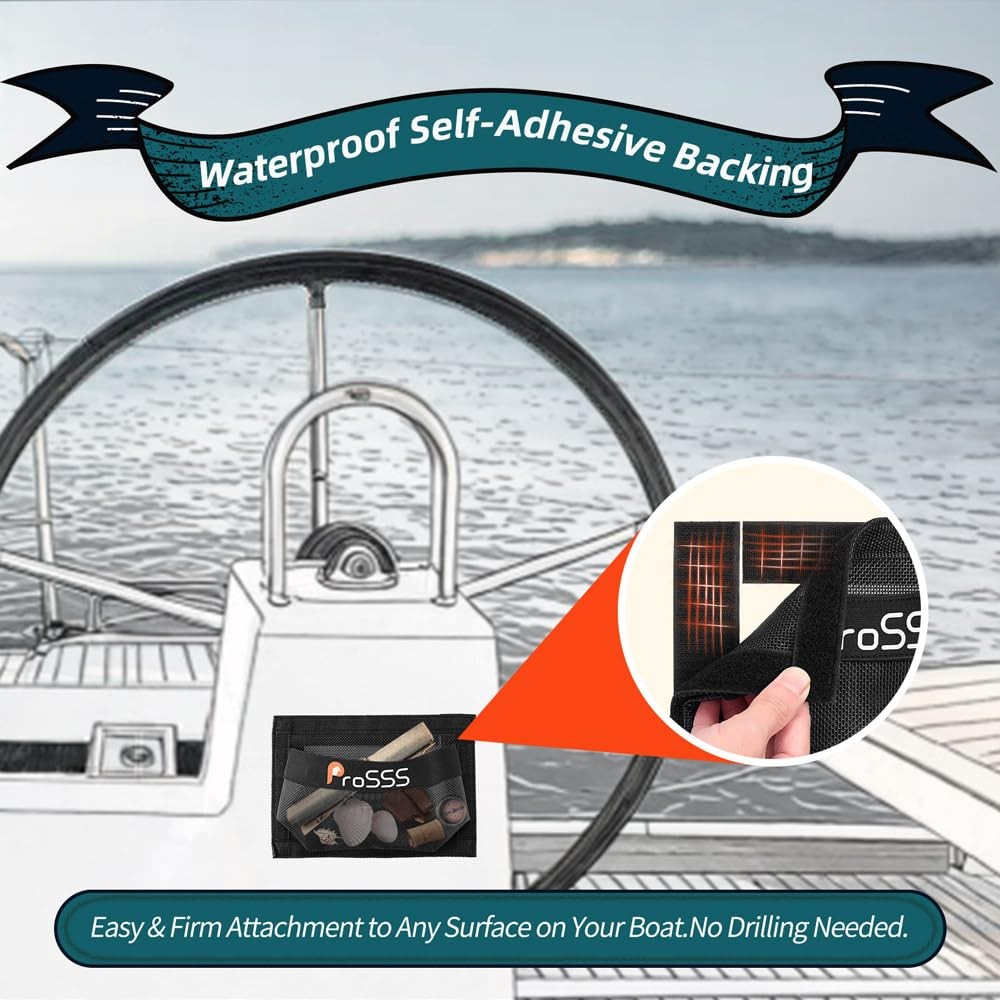 1PC Boat 10″x7″ Self-Adhesive Storage Mesh Bag,Marine Organizer for Tools & Boat