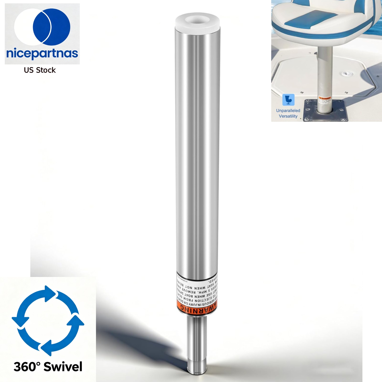 For 3/4″ Boat Seat Pin Post Aluminum Extension Pedestal Pole Marine Base Mount