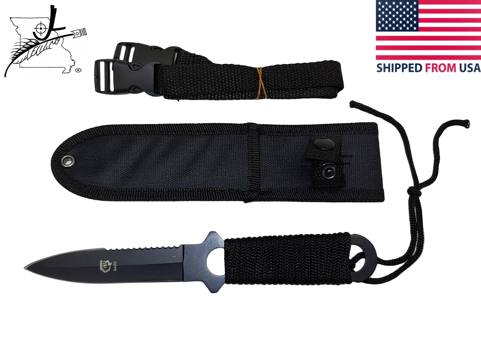 1 Piece Skeleton Diving Knife Nylon Cord Wrapped Handle Leg Straps Sheath Boat 4