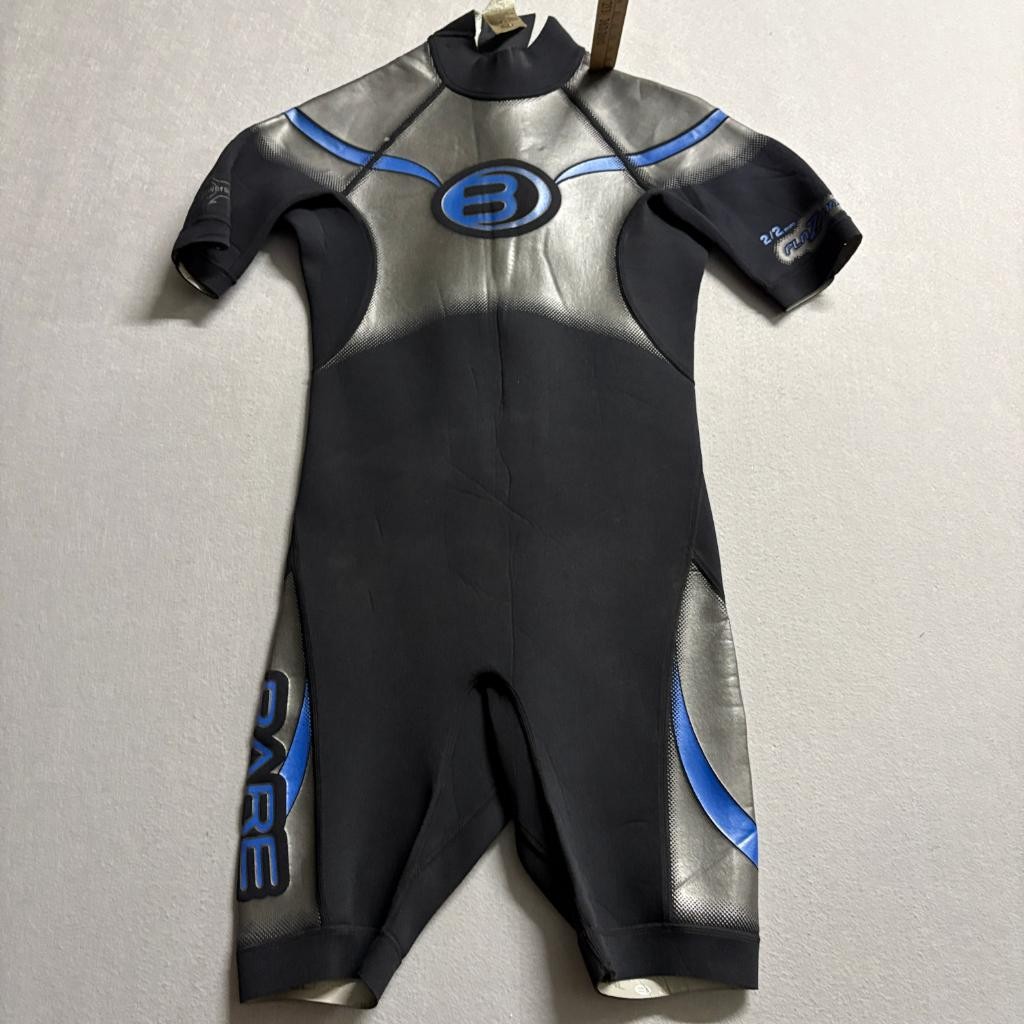 Bare Plazma 2/2mm Shorty Wetsuit Mens Medium Black Silver Blue Springsuit
