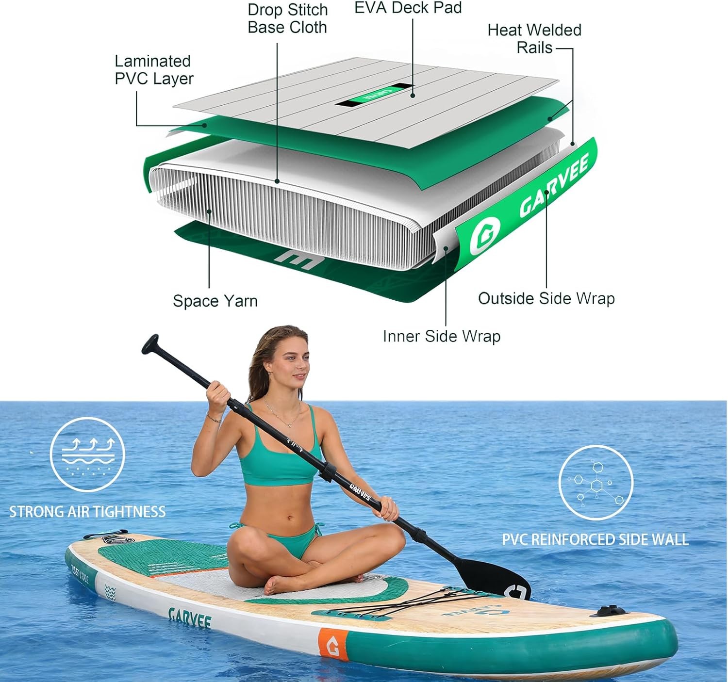 Lightweight PVC 11ft Inflatable Stand Up Paddle Board 300LBS Rise Paddle Board