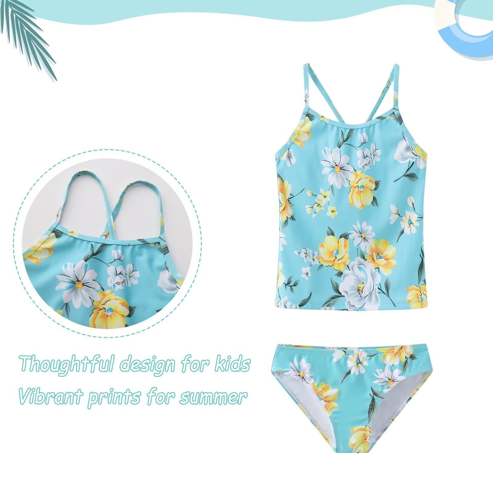 Girls 3 Piece Swimsuits Set for Girls Long Sleeve Rash Guard Swim Set Hawaiia…