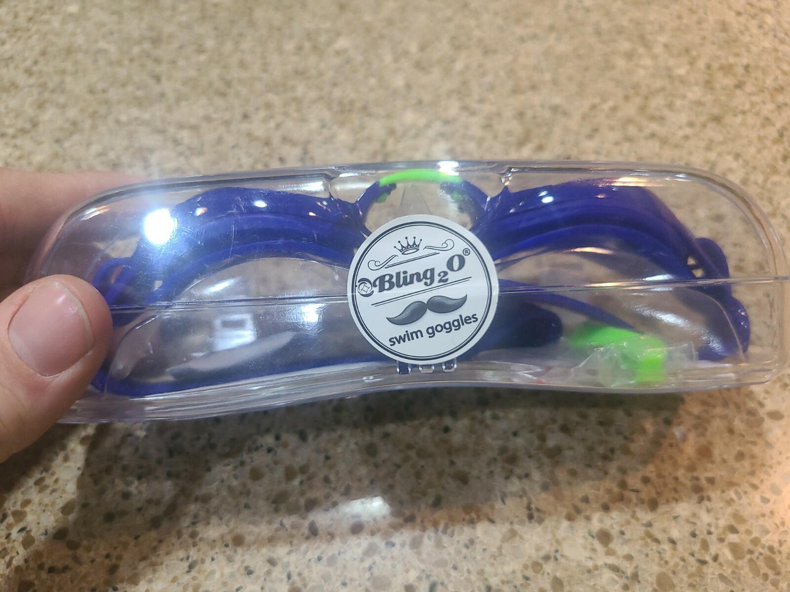 Bling2O Kids Anti-Fog Swim Goggles w/ Eyebrow Blue/Black NIB Factory Sealed
