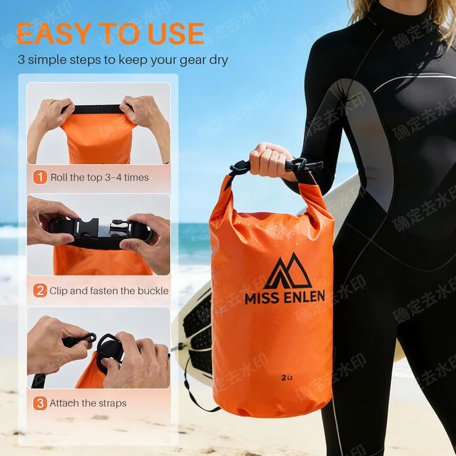 Waterproof Dry Bag 500D PVC Roll Top Dry Sack with 3 Carrying Ways, Lightweight