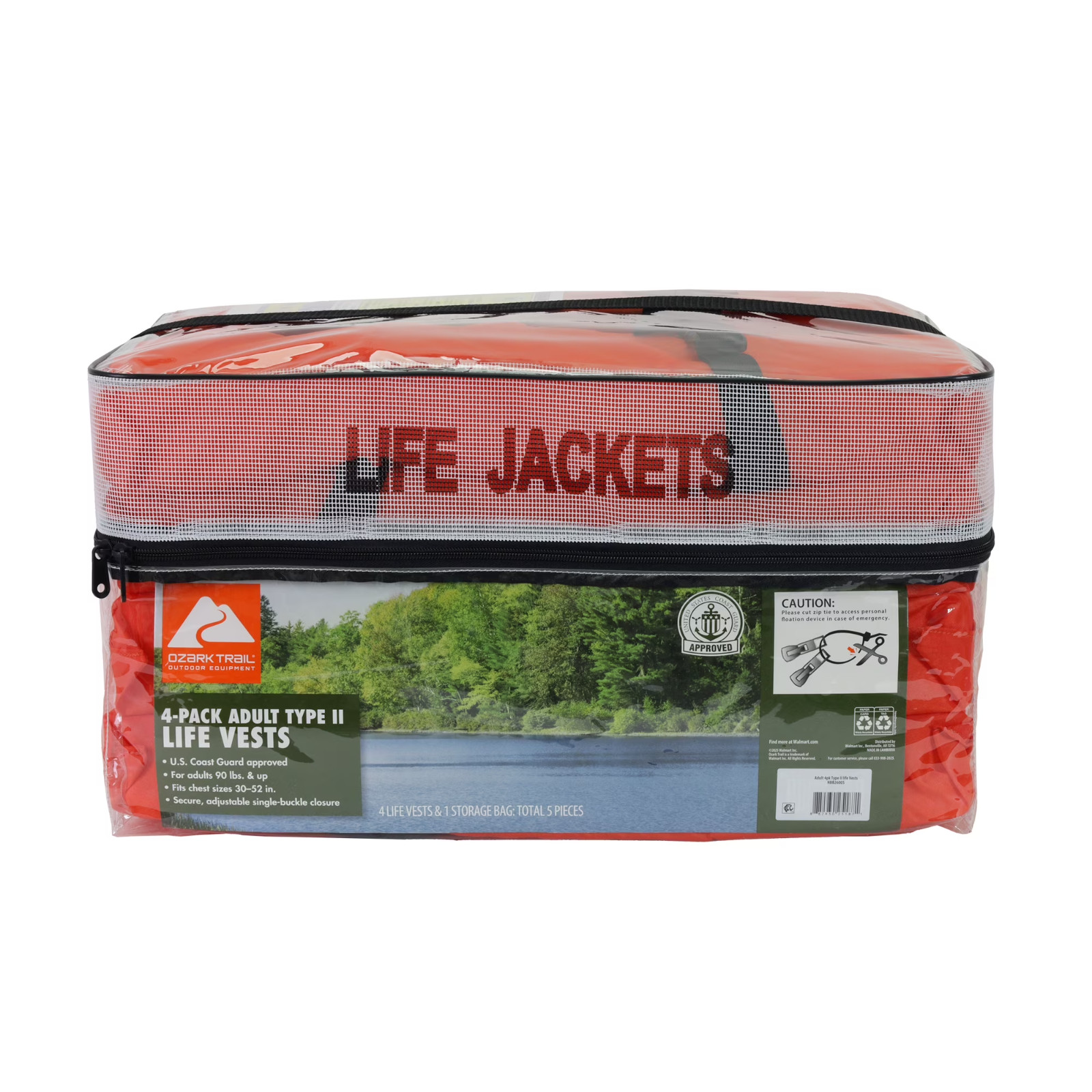 4-Pack Life Vest Adult Type II PFD Jackets Orange Fishing Boating USCG with Bag
