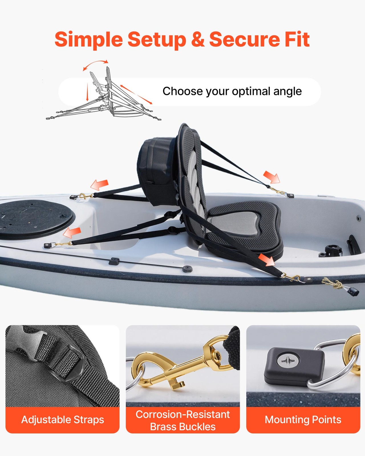 VEVOR Kayak Seat Universal Padded Kayak Seat Cushion Backrest 1 Pack 2.6″ Thick