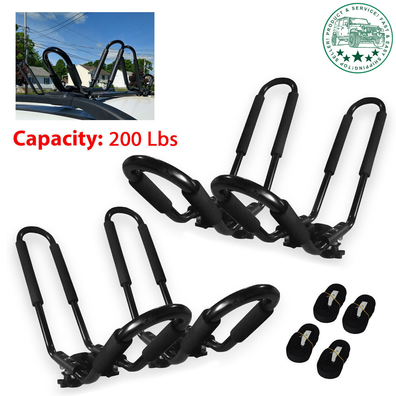 2 pairs Canoe Boat Kayak Roof Rack Car SUV Truck Top Mount Carrier J Cross Bar