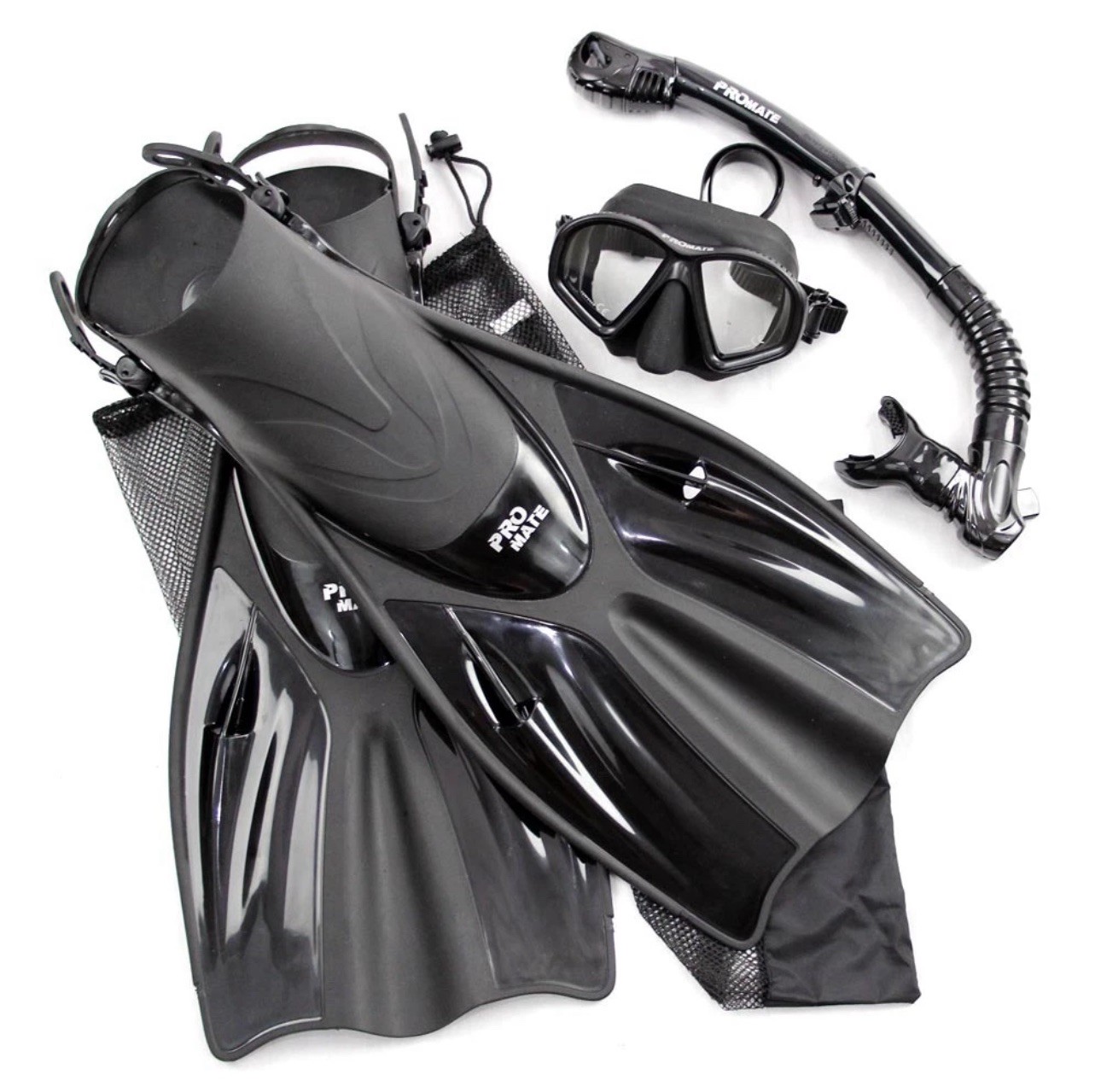 PROMATE Spectrum Adult Snorkeling Mask Fins Dry Snorkel Mesh Bag Dive Gear Set