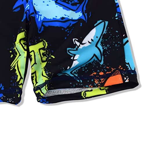 Boys UPF 50+ Long Sleeve Rash Guard and Swim Trunks Outfit Set 4-5T Shark a