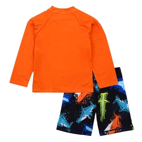 Boys UPF 50+ Long Sleeve Rash Guard and Swim Trunks Outfit Set 4-5T Shark a