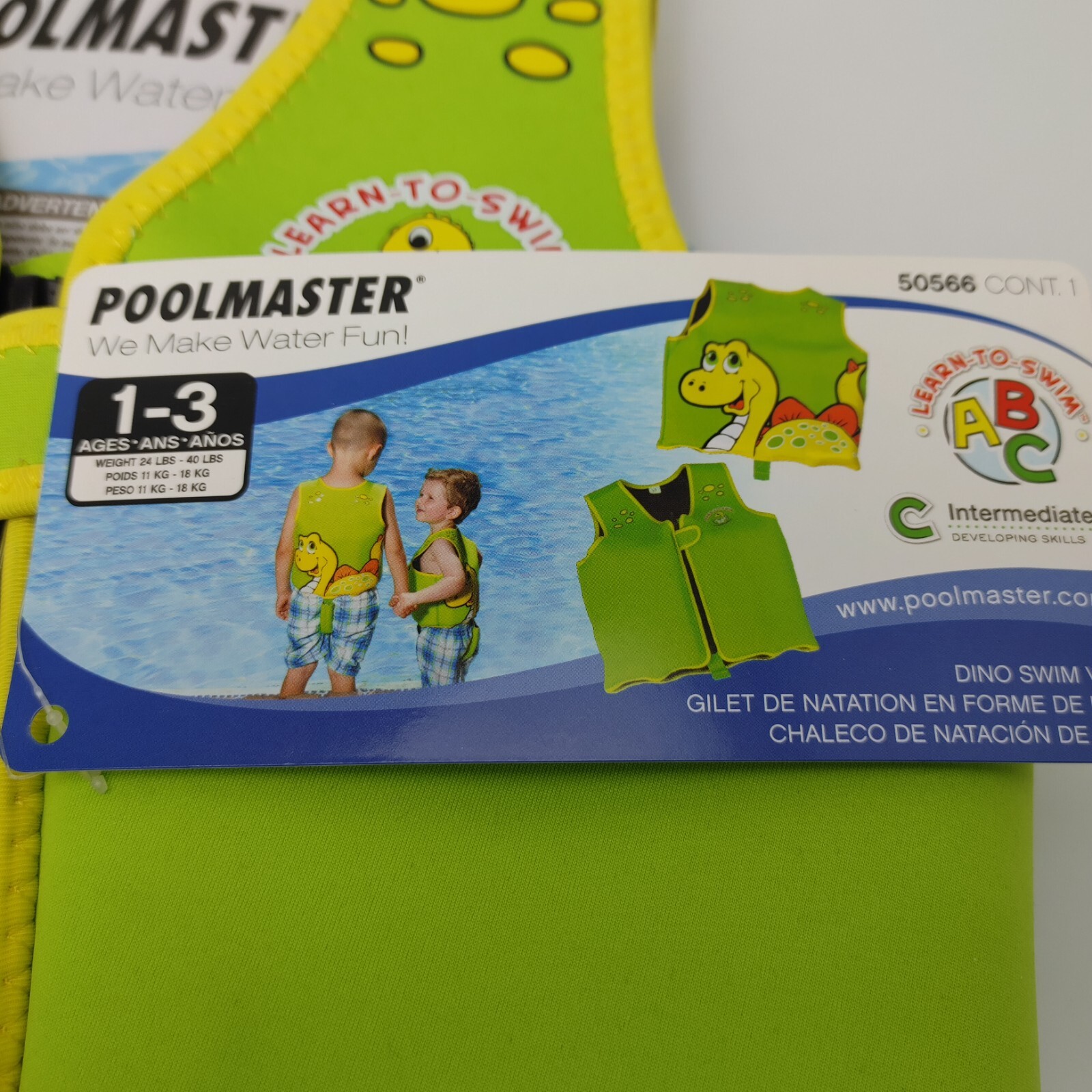 Kid’s Swim Vest Dino Theme Learn To Swim Ages 1-3 Zip Close By Pool Master