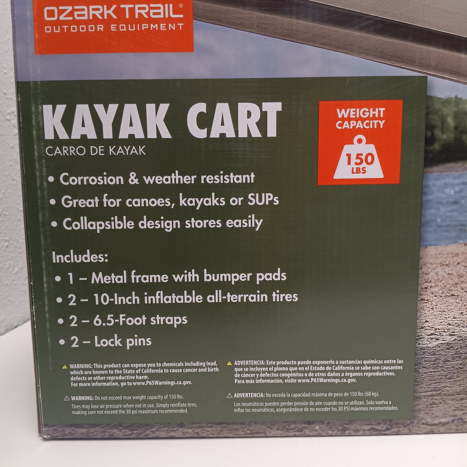 Ozark Trail Kayak Canoe or SUPs Cart Weight Capacity 150 lbs, New