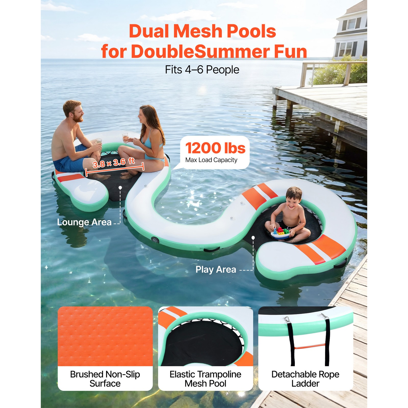 Uimoso Inflatable Floating Dock 15 x 6 FT with Carry Bag & Removable Ladder