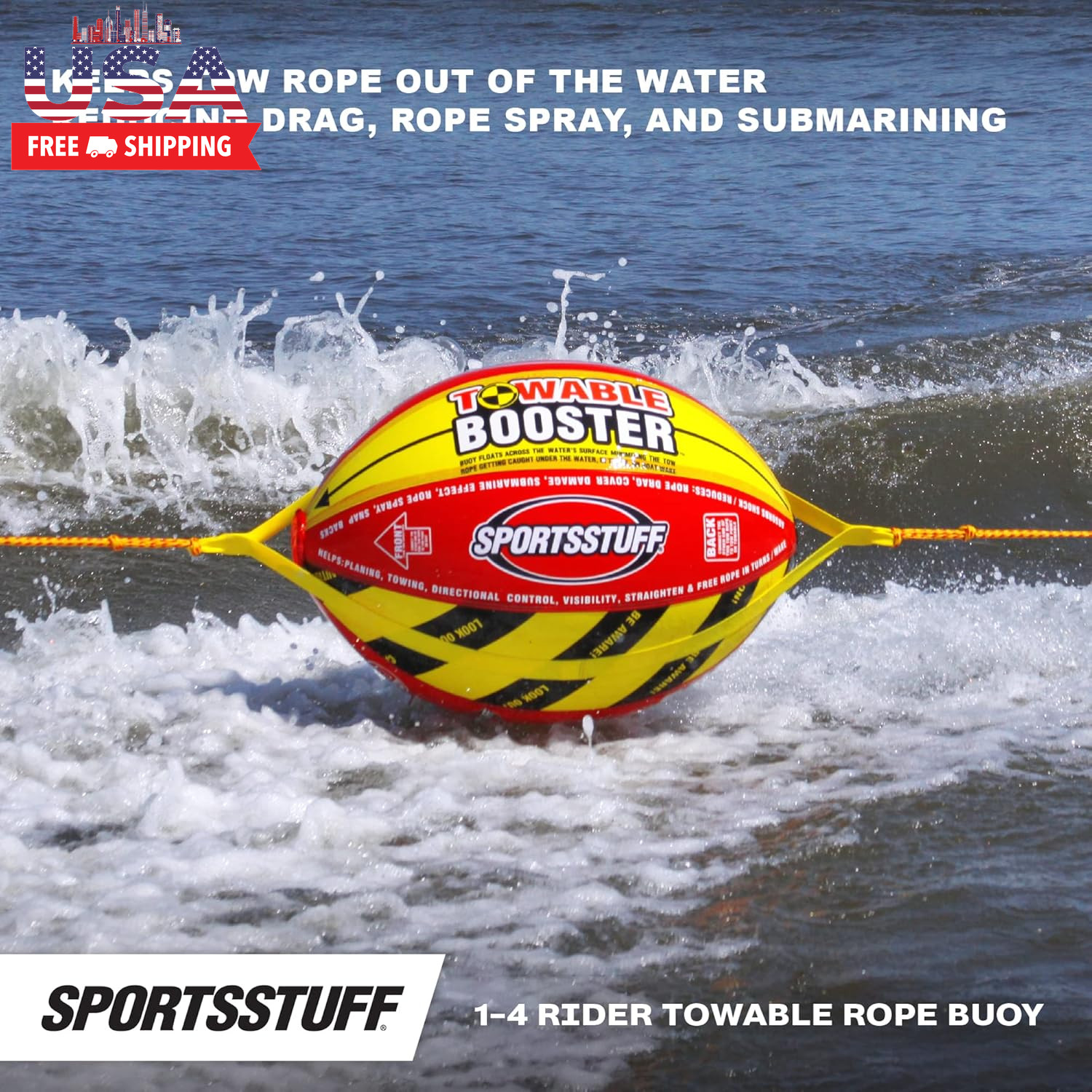 Booster Towable Tube Ball Towable Rope for Lift and Visibility, 60 Ft Rope with