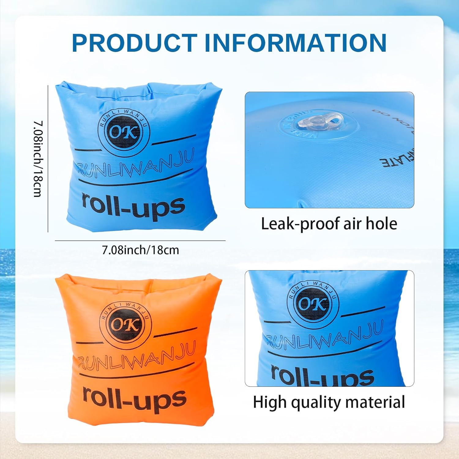 2 Pack Inflatable Arm Floaties Swim Arm Bands Water Wings for Kids Adults