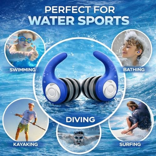 Waterproof Swimming Ear Plugs for Adults – 12+ Years – Black, Gray, Blue