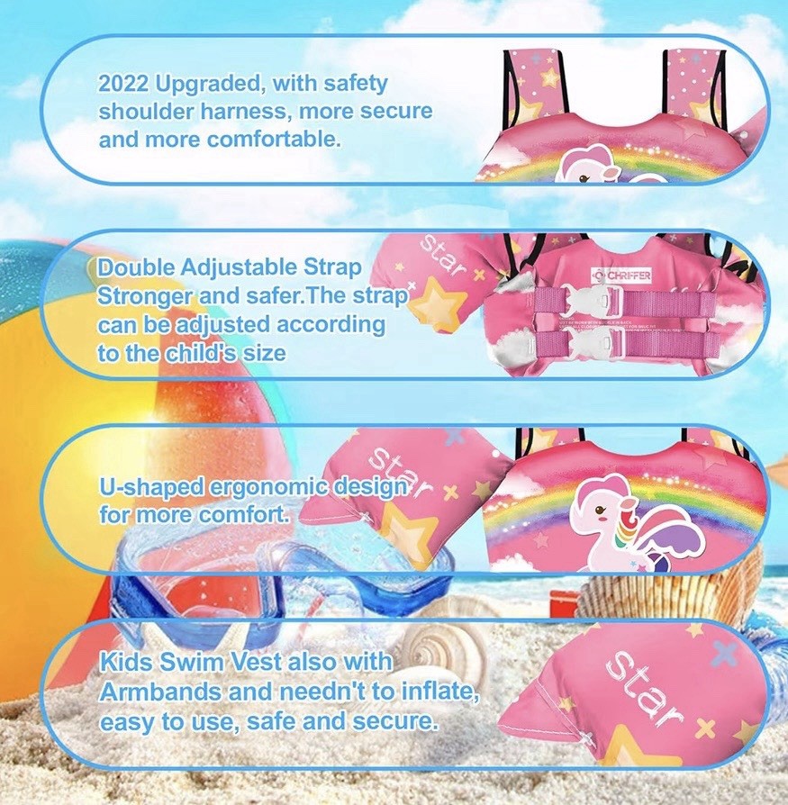 Chriffer Kids Swim Vest Life Jacket for 30-55 Pounds Unicorn Floaties
