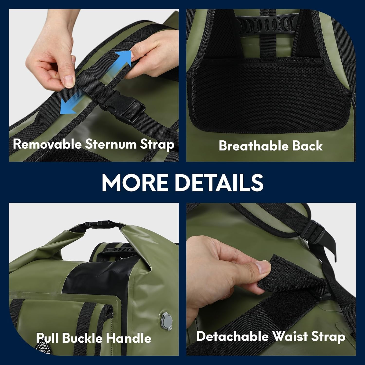 100L Waterproof Dry Backpack for Kayaking & Rafting – Army Green/Black
