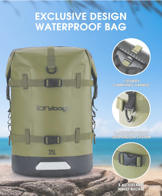 IDRYBAG Waterproof Backpack for Travel Kayaking, Boating, Swimming 35L