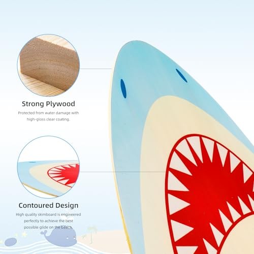Skimboard 35 Inch Skim Boards for Beach Adults ＆ Kids, High Gloss Coat SHARK