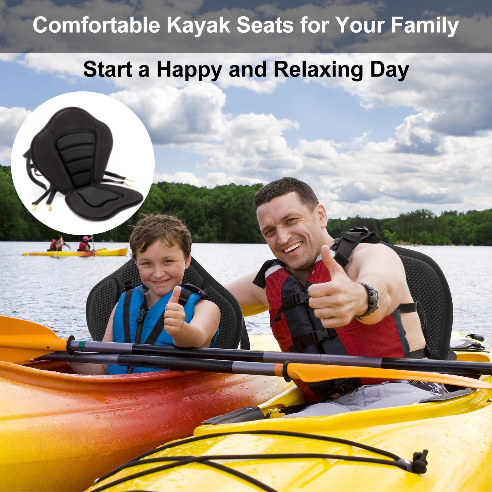 Padded Kayak Seat Cushion with Back Support – 1/2 Pack, Canoe & SUP Compatible