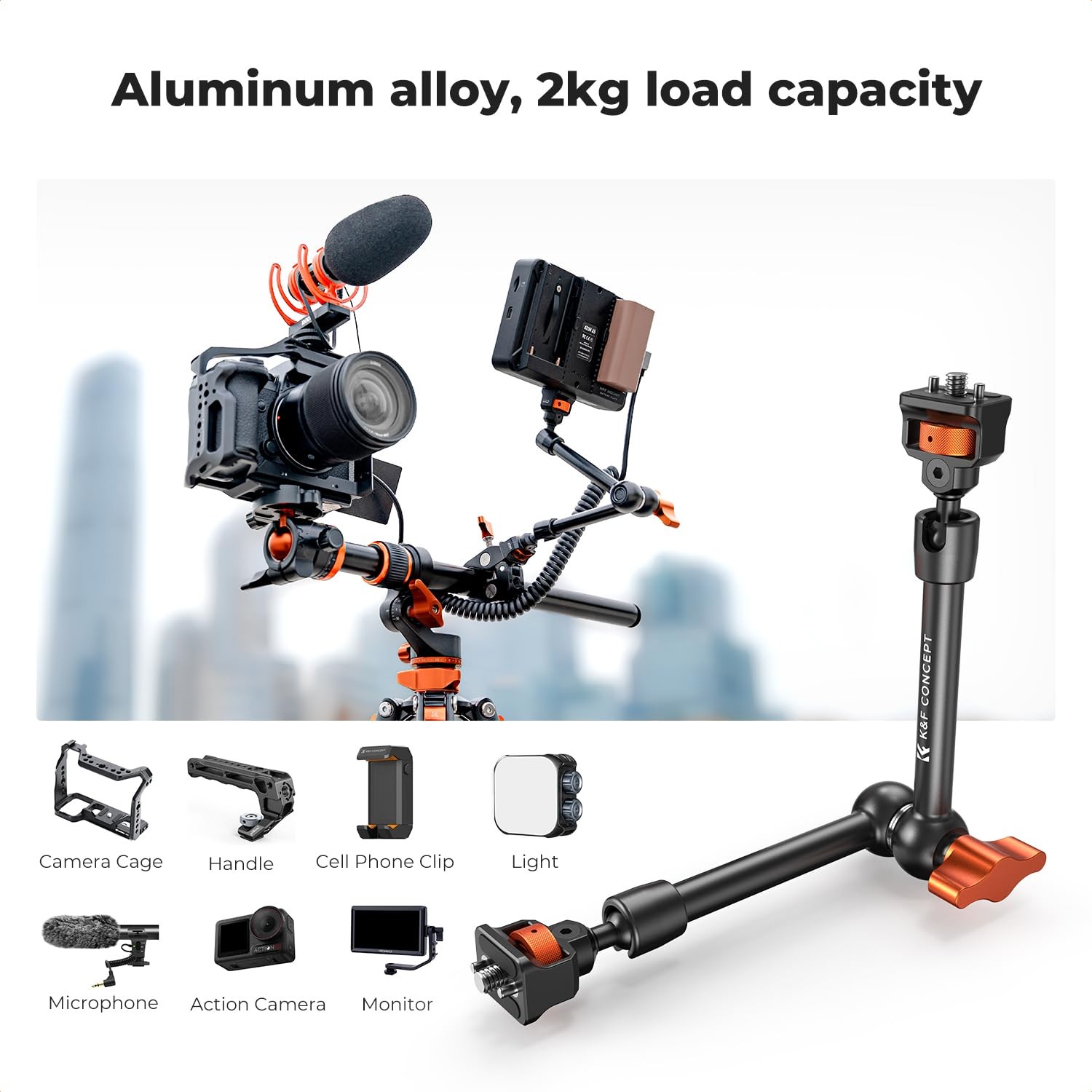 K&F CONCEPT 11″ Magic Arm Clamp with Super 11 Inch Clamp, Black