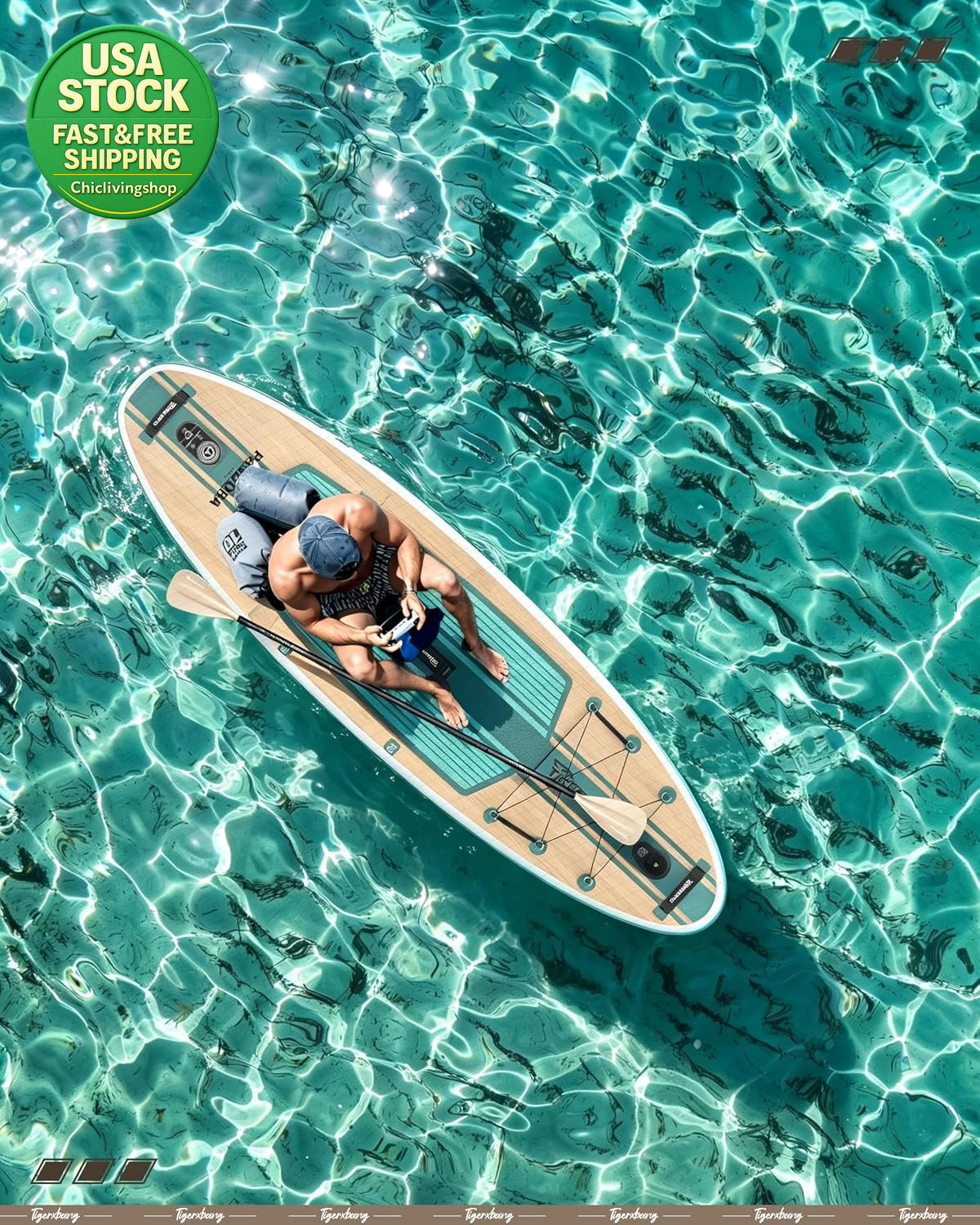Inflatable Stand up Paddle Board 10.8Ft Wide SUP Kayak Kit Verdigris Green