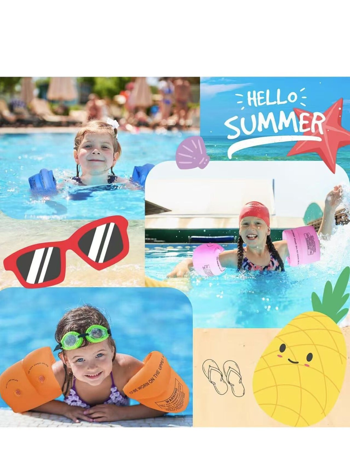 2 Pairs Floaties Inflatable Swim Arm Bands Floatation Sleeves Swimming Rings Flo
